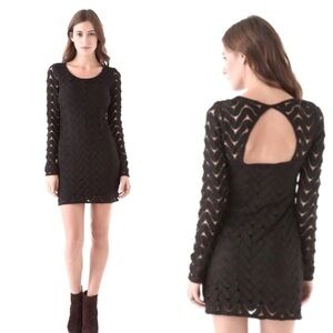 Free People Black Wild Thing Crochet Long Sleeve Mini Dress size Small EUC